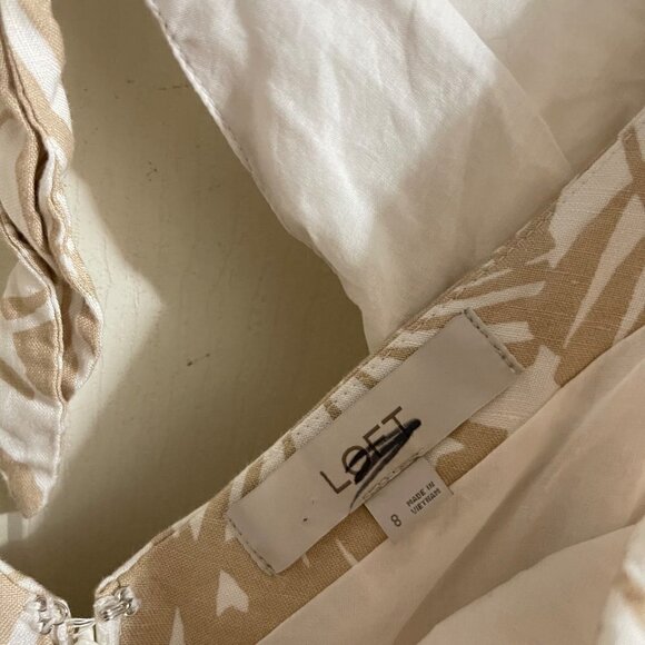 LOFT Womens Cream Linen Viscose Tropical Floral Tie Keyhole Back Dress Size 8 - Picture 2 of 8